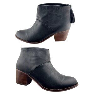 Toms Black Leather Leila Ankle Boots Booties W/ Tassel Back Zippers Women's 7.5